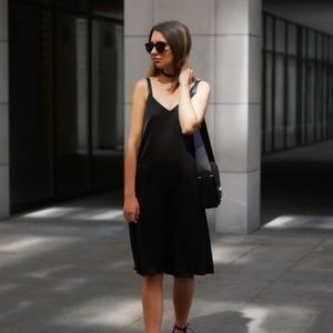 NWOT Who What Wear Black Satin Midi Slip Dress